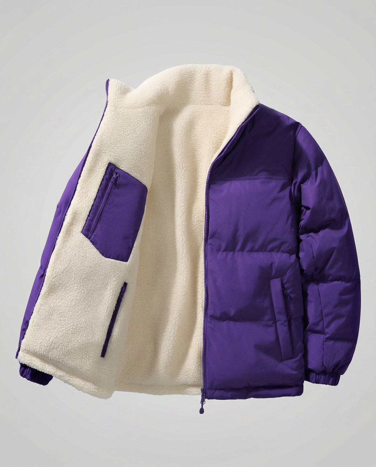 Women's Sherpa Lined Puffer Winter Jacket in Purple
