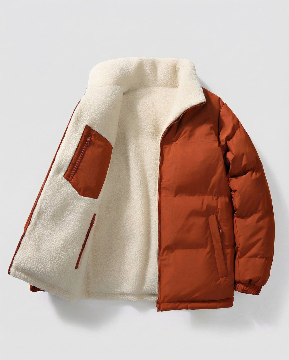 Women's Sherpa Lined Puffer Winter Jacket in Rust