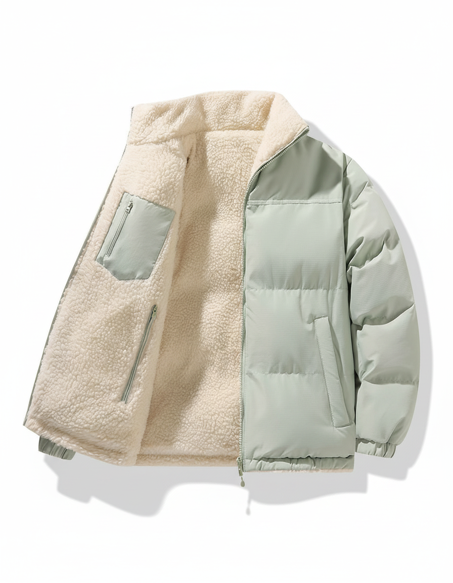 Women's Sherpa Lined Puffer Winter Jacket in Sage Green