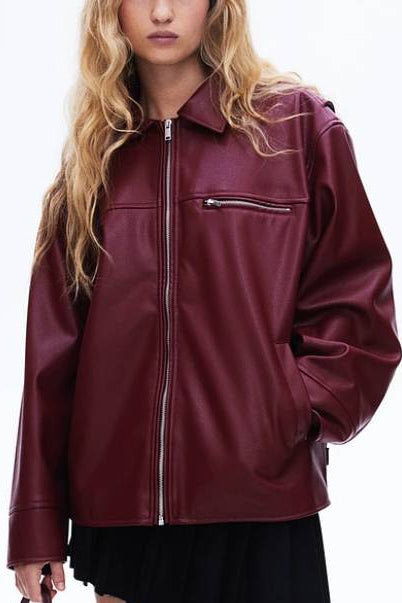 Women's Shirt Style Faux Leather Jacket