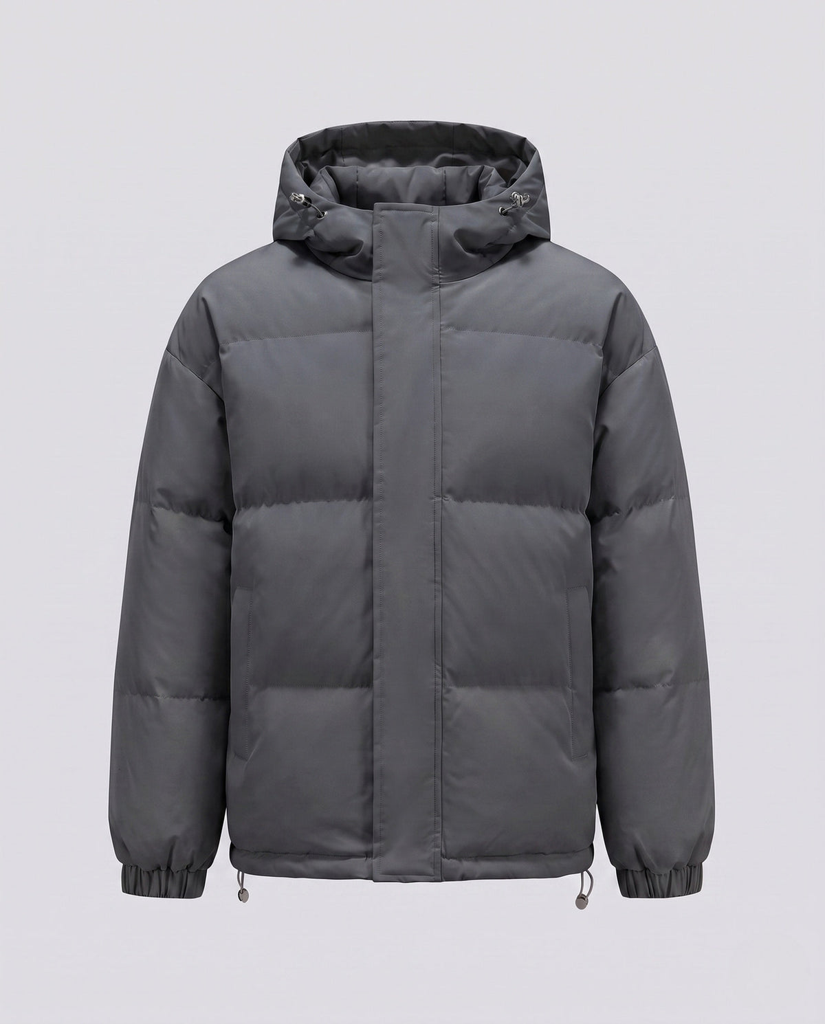 Women's Short Hooded Puffer Winter Jacket in Dark Grey