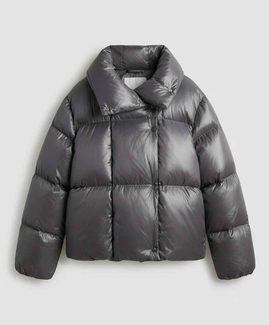 Women's Short Padded Coat in Charcoal