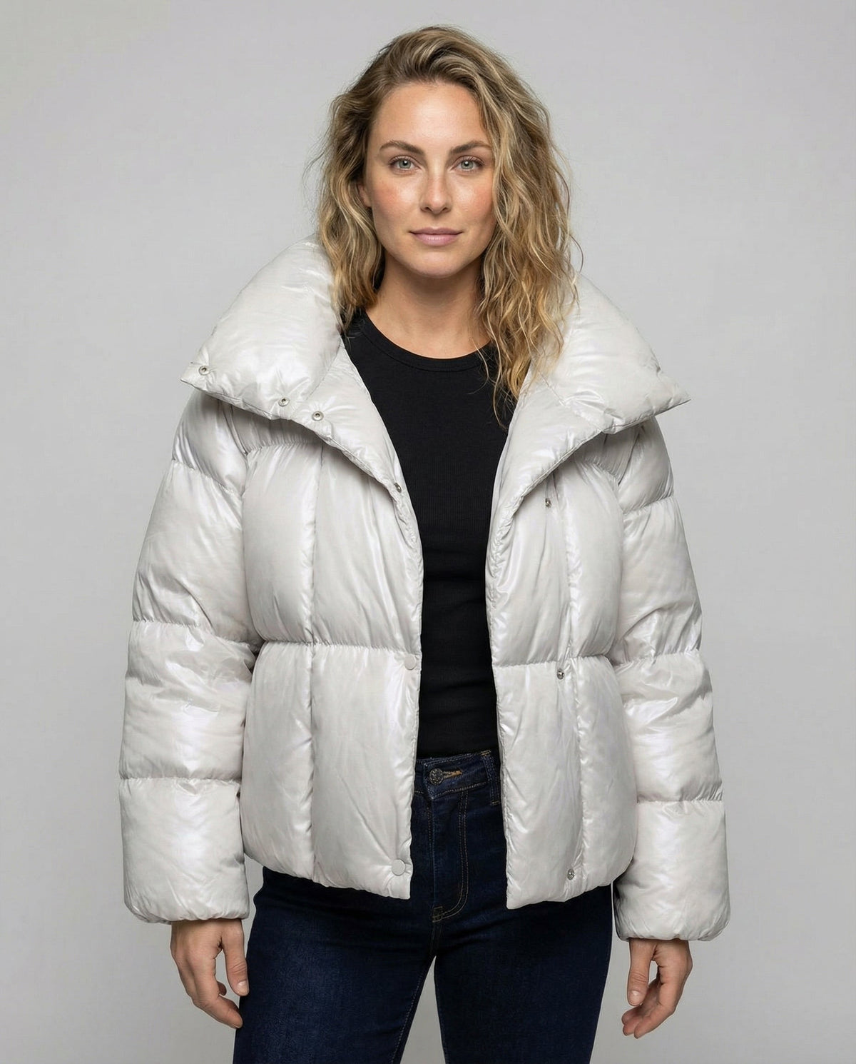 Women's Short Padded Coat in Light Grey