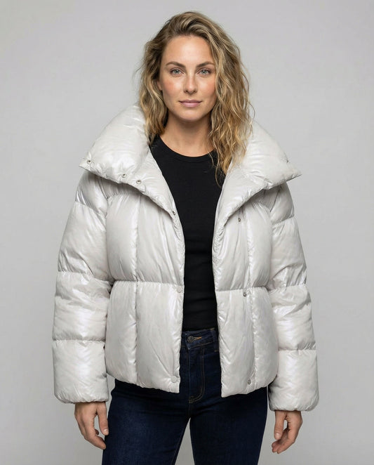 Women's Short Padded Coat in Light Grey