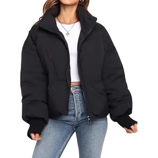 Women's Short Puffer Winter Jacket in Black