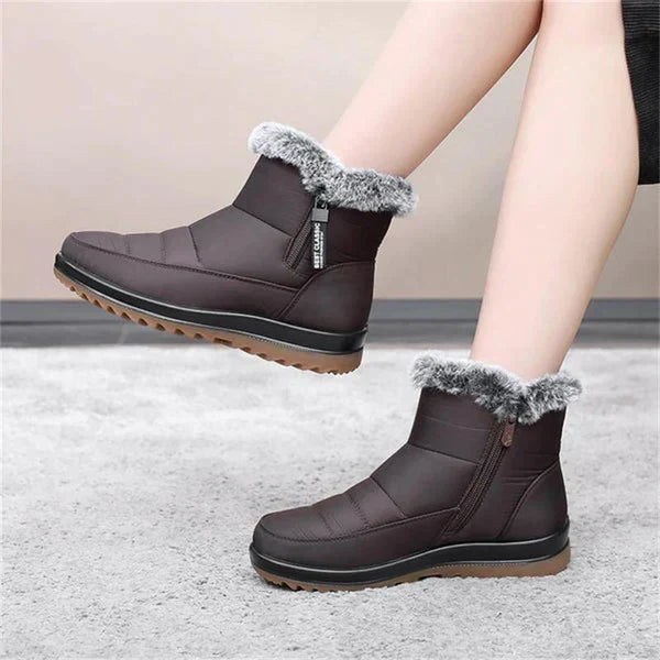 Women's Side Zip Quilted Winter Boots in Dark Brown
