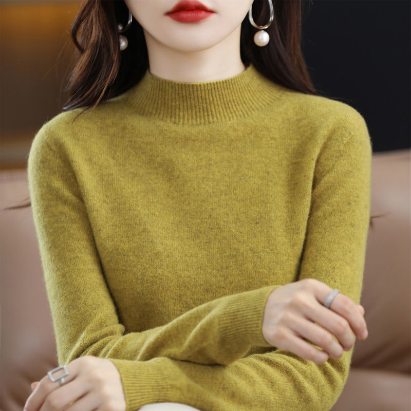 Women's Slim Fit Mock Neck Sweater in Mustard