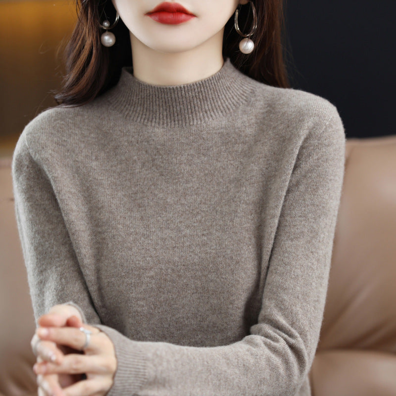Women's Slim Fit Mock Neck Sweater in Taupe