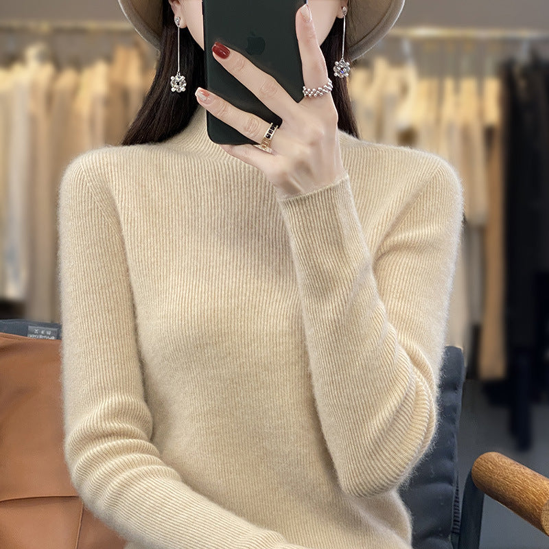 Women's Soft Brushed Mock Neck Sweater in Beige