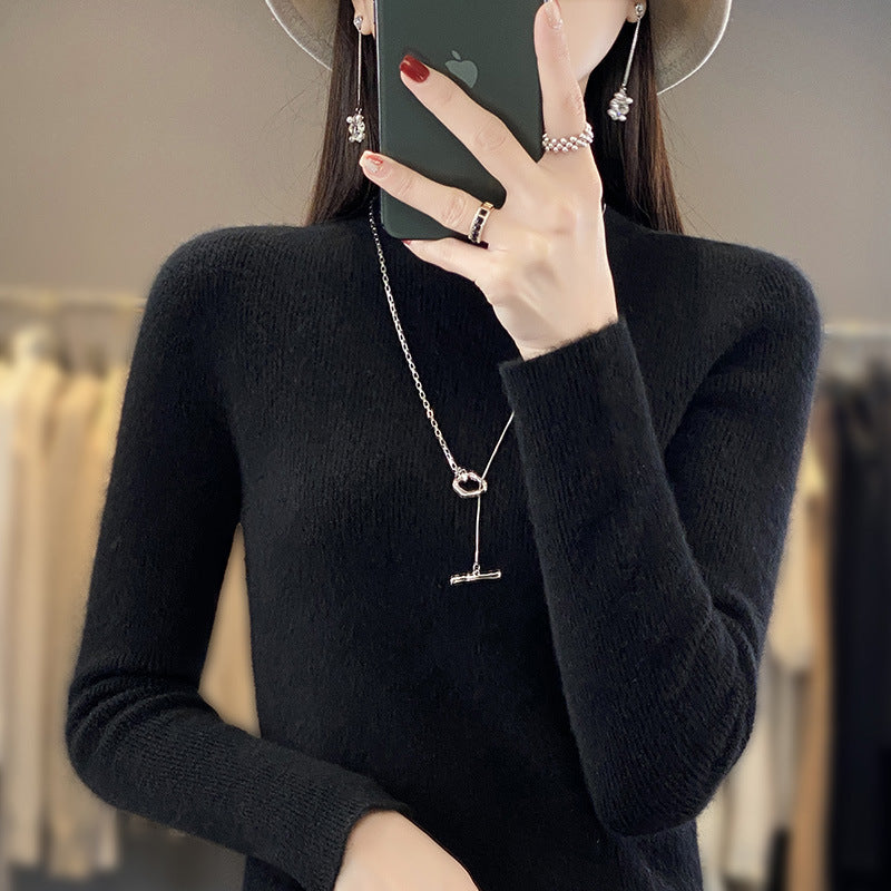 Women's Soft Brushed Mock Neck Sweater in Black