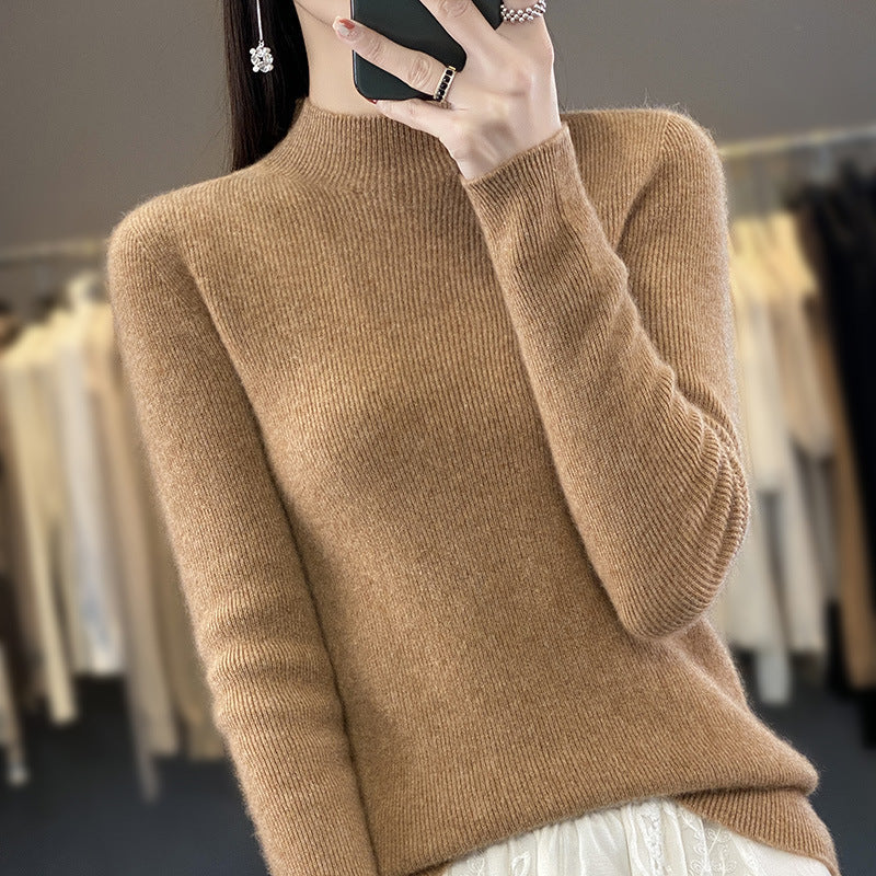 Women's Soft Brushed Mock Neck Sweater in Camel