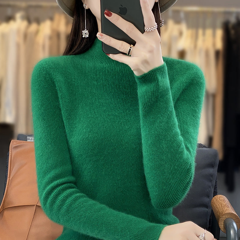 Women's Soft Brushed Mock Neck Sweater in Emerald Green