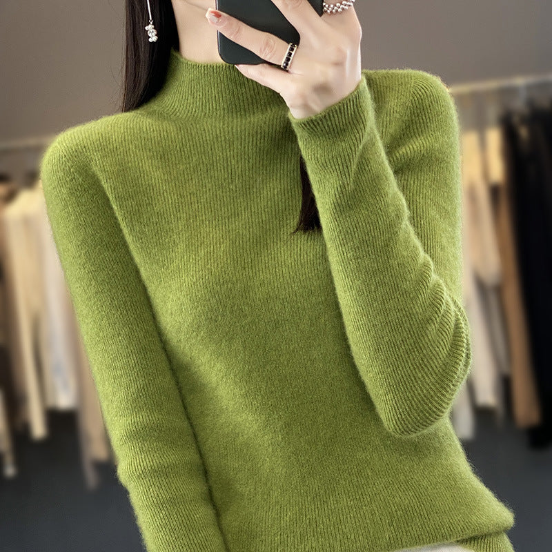 Women's Soft Brushed Mock Neck Sweater in Lime Green