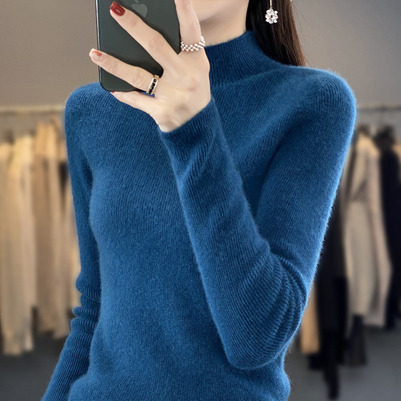 Women's Soft Brushed Mock Neck Sweater in Petrol Blue