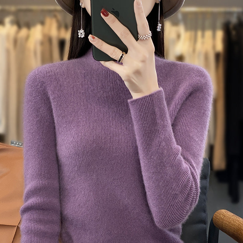 Women's Soft Brushed Mock Neck Sweater in Purple
