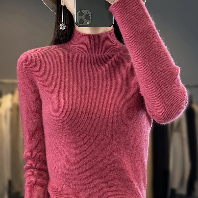 Women's Soft Brushed Mock Neck Sweater in Raspberry