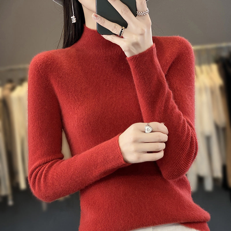 Women's Soft Brushed Mock Neck Sweater in Red