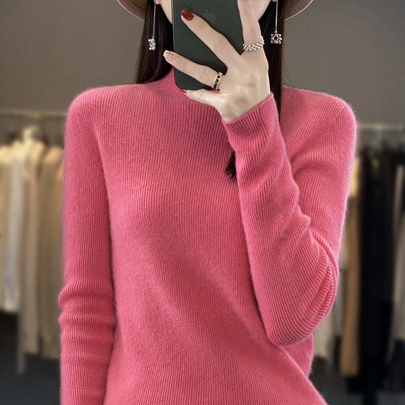 Women's Soft Brushed Mock Neck Sweater in Rose Pink