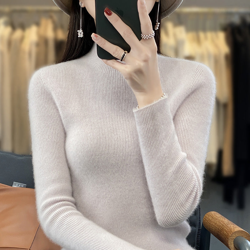 Women's Soft Brushed Mock Neck Sweater in Silver Grey