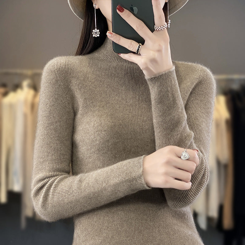 Women's Soft Brushed Mock Neck Sweater in Taupe