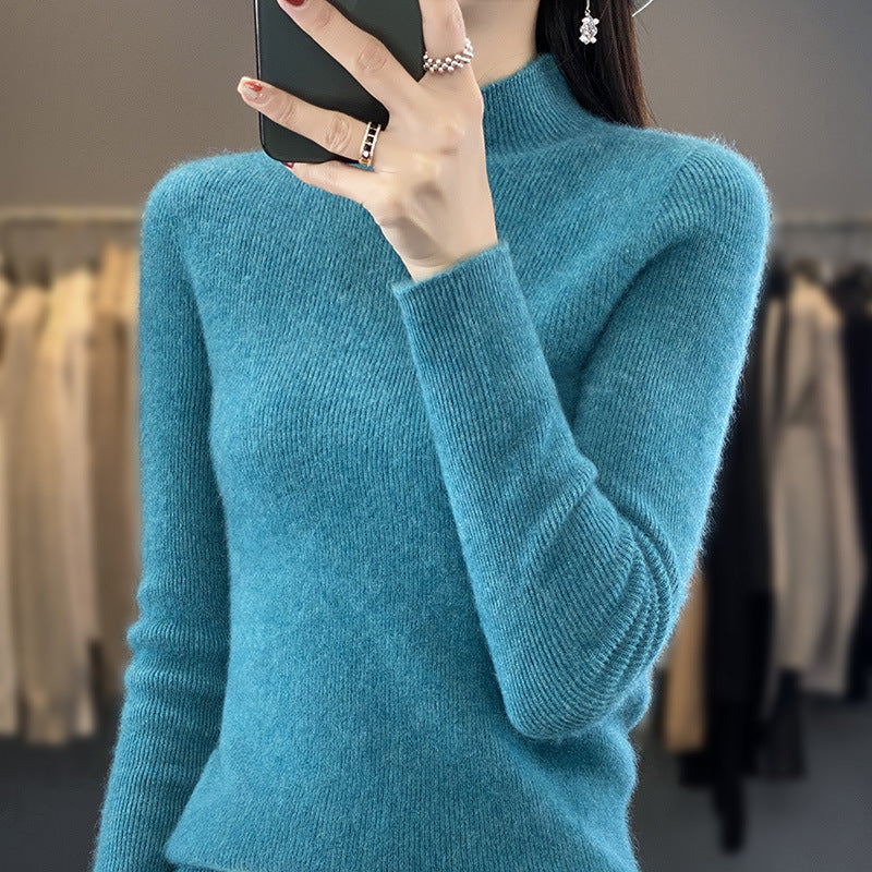 Women's Soft Brushed Mock Neck Sweater in Turquoise Blue
