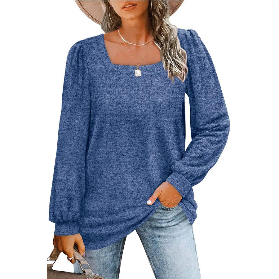 Women's Square Neck Knit Top in Blue