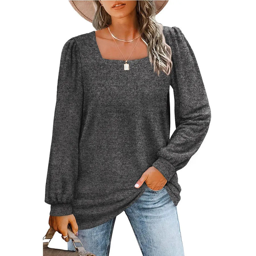 Women's Square Neck Knit Top in Dark Grey