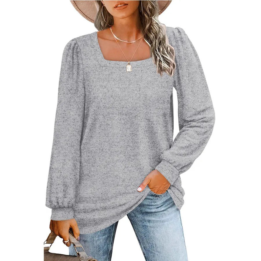 Women's Square Neck Knit Top in Light Grey