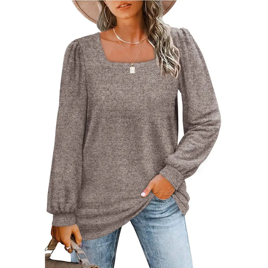 Women's Square Neck Knit Top in Taupe