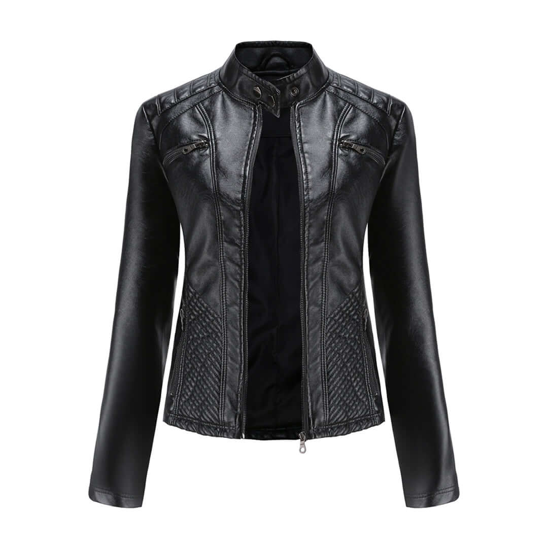Women's Stand Collar Faux Leather Jacket