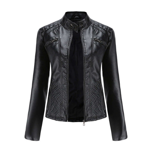 Women's Stand Collar Faux Leather Jacket