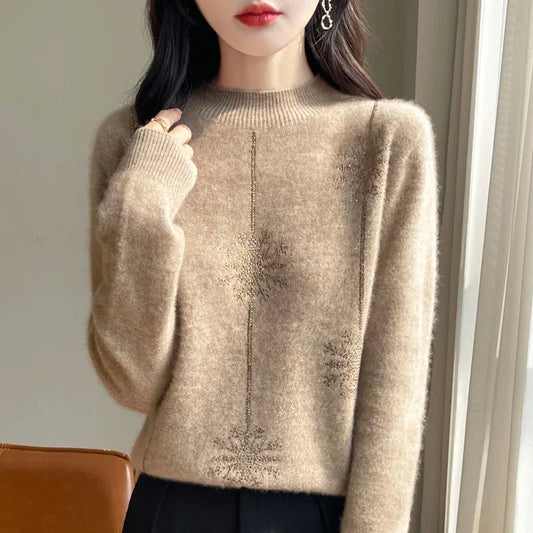 Women's Stand Collar Knit Sweater in Camel