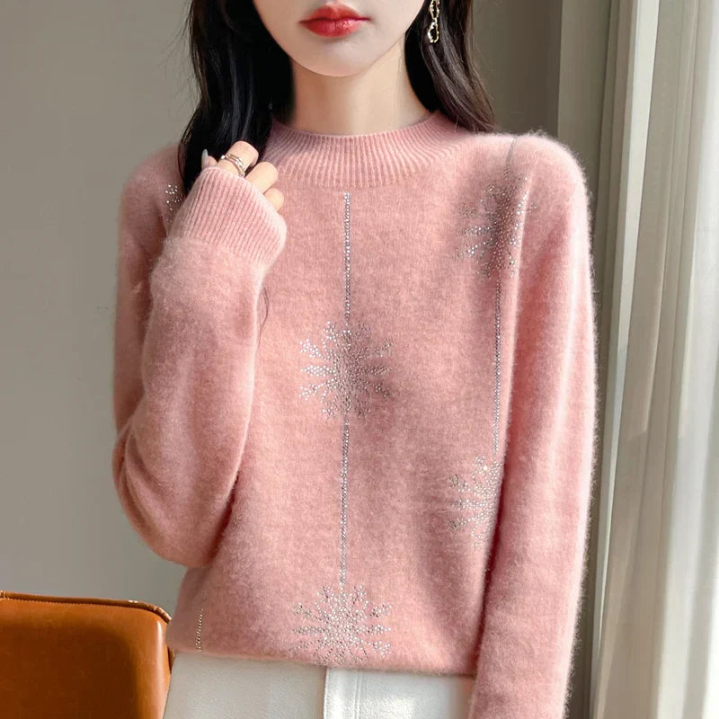 Women's Stand Collar Knit Sweater in Pink