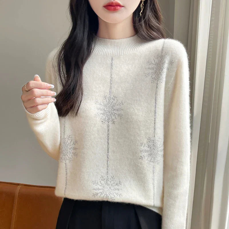 Women's Stand Collar Knit Sweater in White