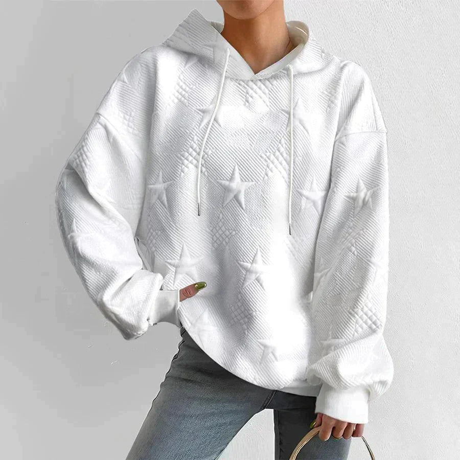 Women's Star Textured Hoodie in White