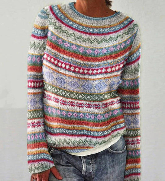 Women's Striped Knit Sweater in Blue