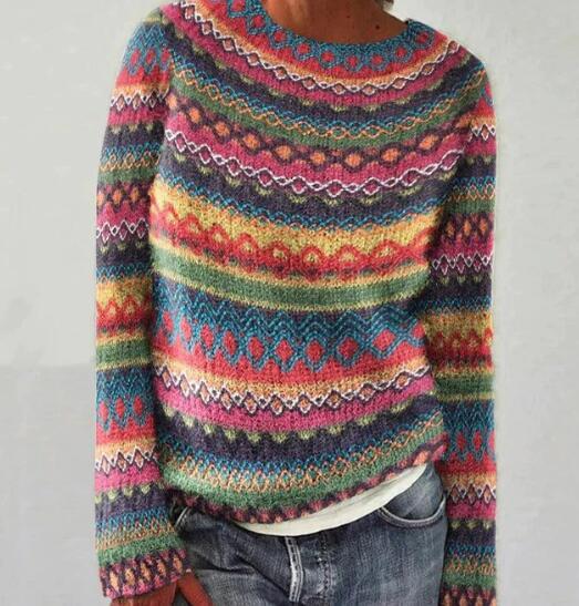 Women's Striped Knit Sweater in White