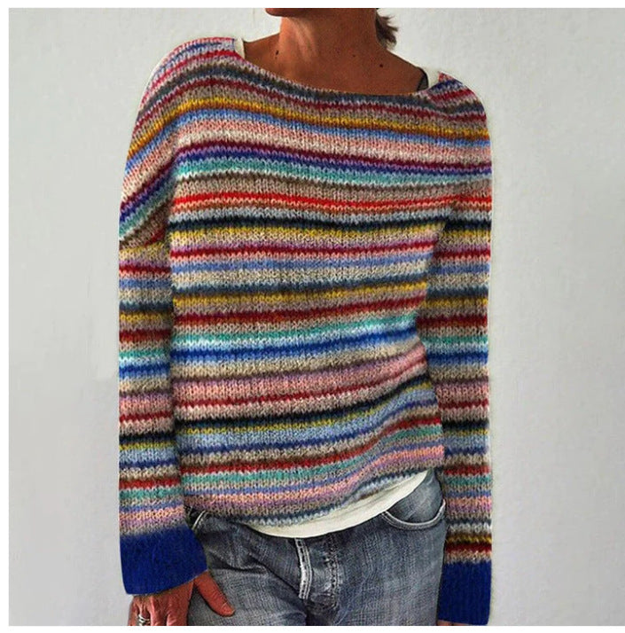 Women's Striped Knit Sweater in Yellow