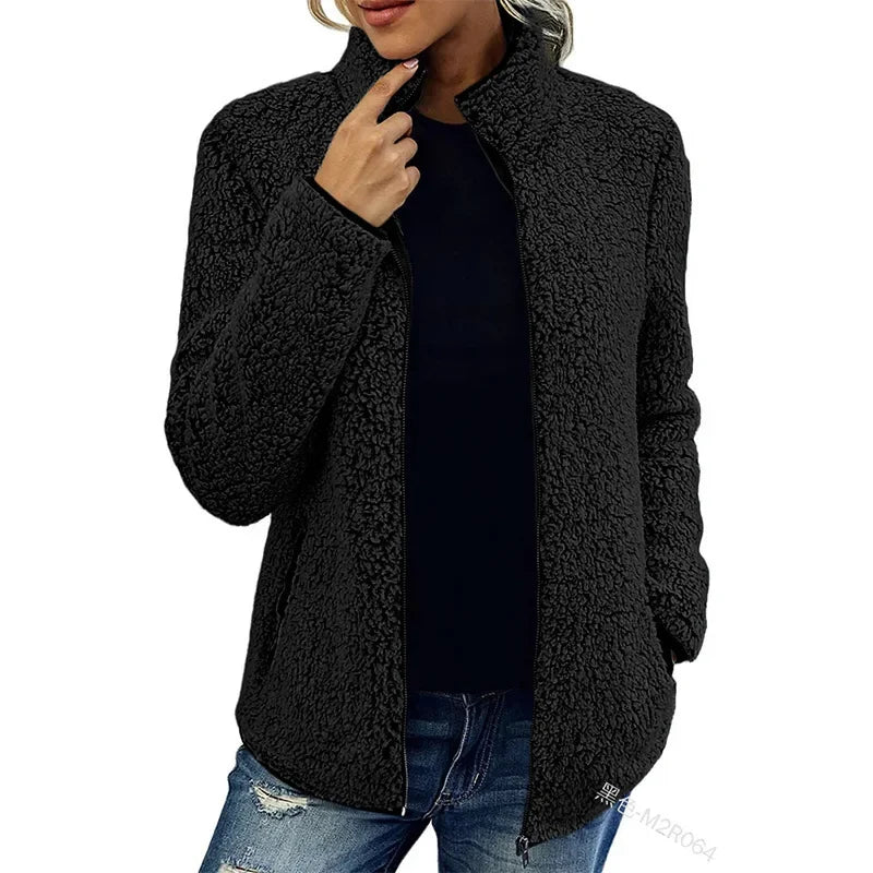 Women's Teddy Fleece Winter Jacket in Black