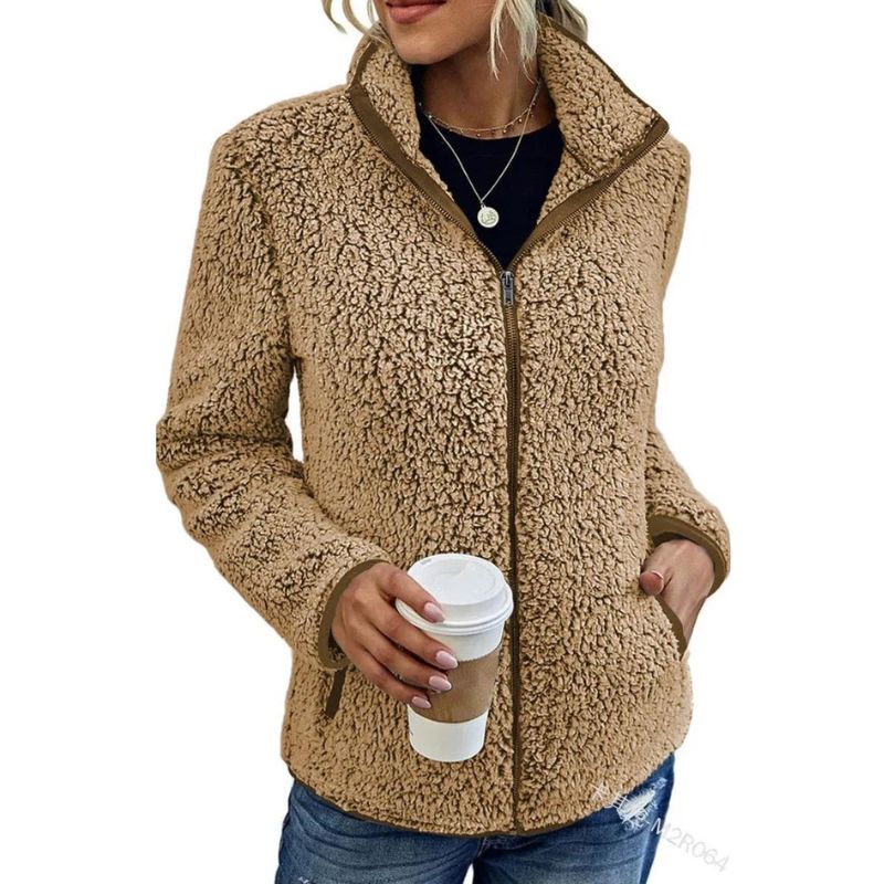 Women's Teddy Fleece Winter Jacket in Camel