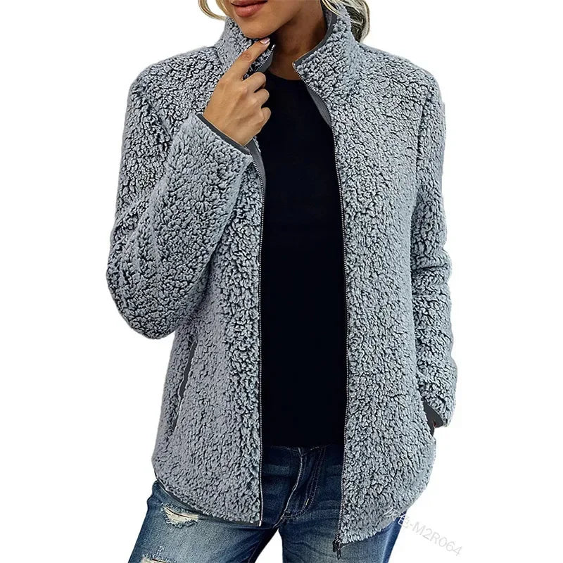 Women's Teddy Fleece Winter Jacket in Grey