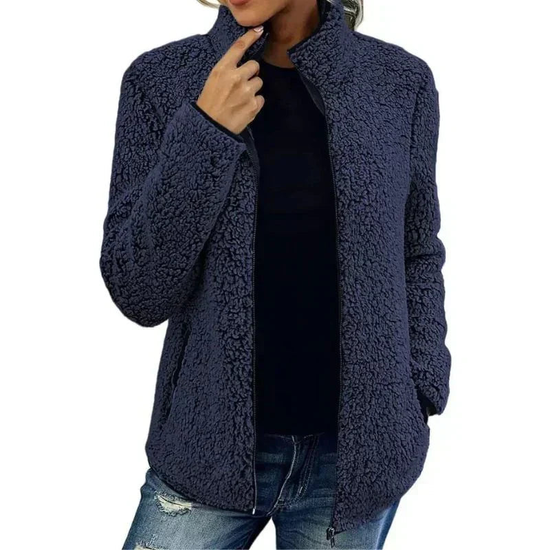 Women's Teddy Fleece Winter Jacket in Navy