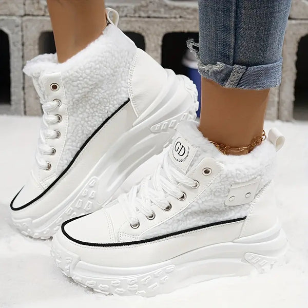 Women's Teddy Panel Platform Winter Boots in White