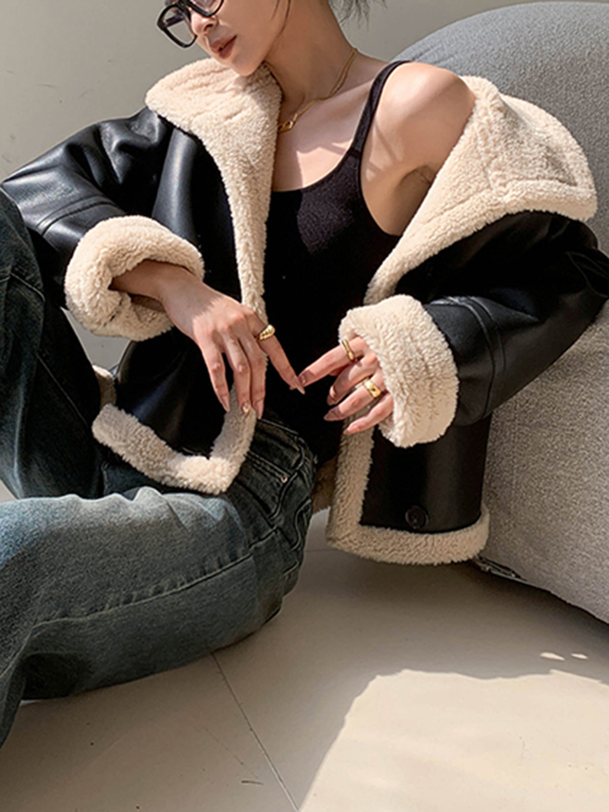 Women's Teddy Trim Faux Leather Jacket