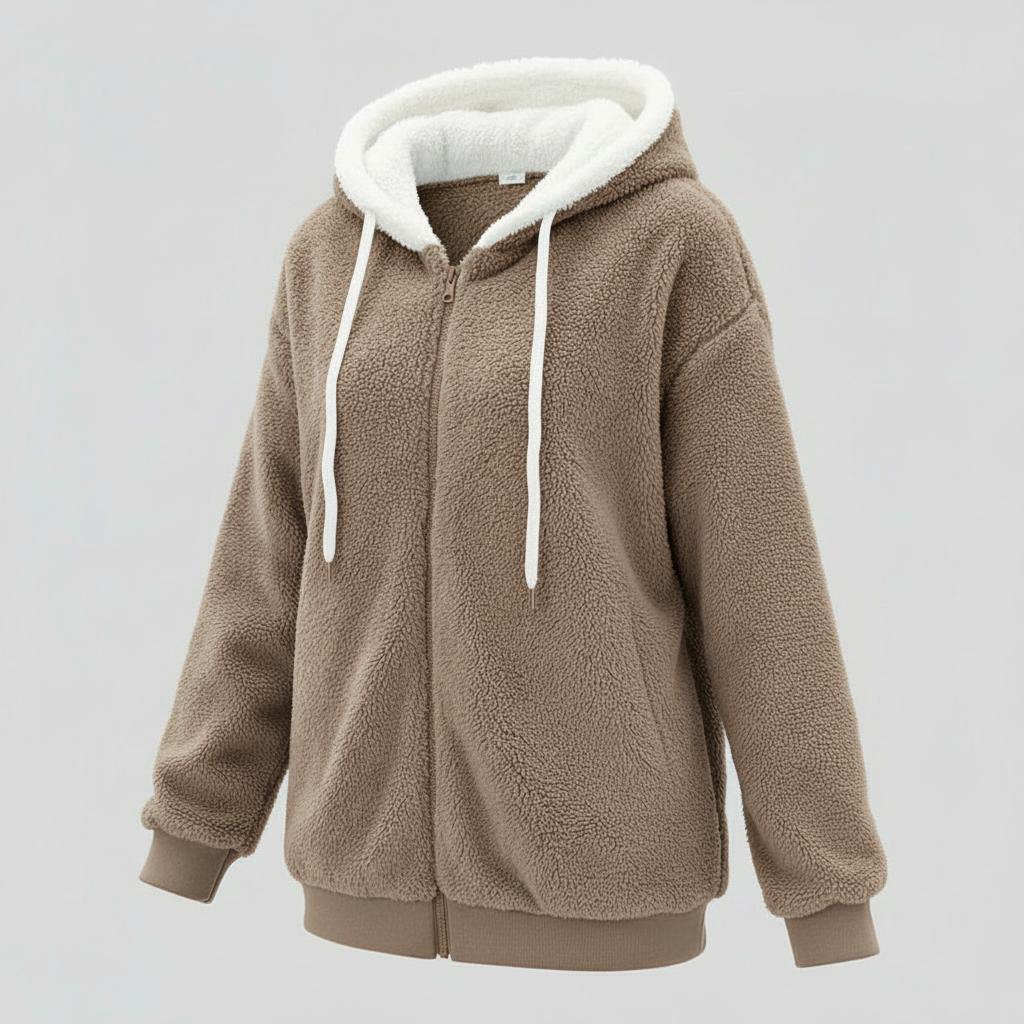 Women's Teddy Zip Up Hoodie in Khaki