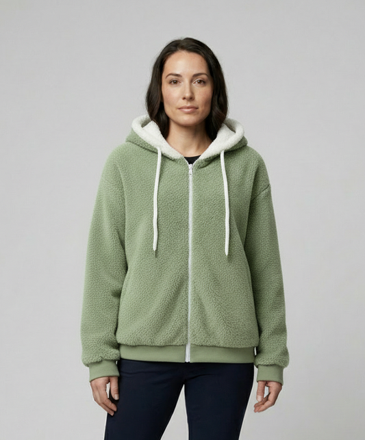 Women's Teddy Zip Up Hoodie in Light Green