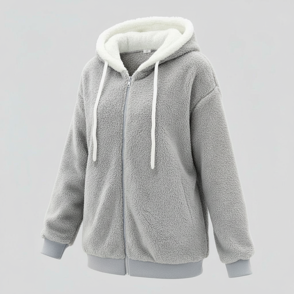 Women's Teddy Zip Up Hoodie in Light Grey