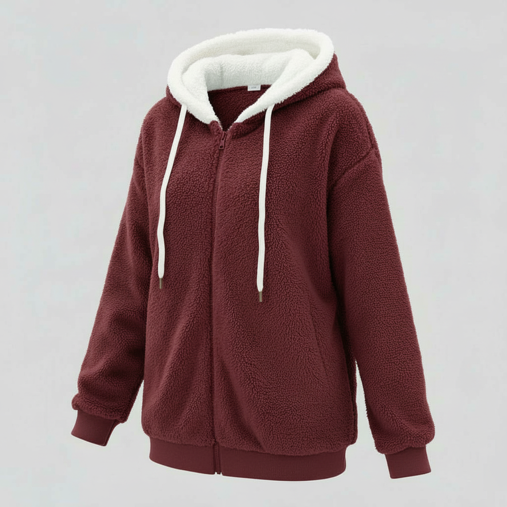 Women's Teddy Zip Up Hoodie in Red
