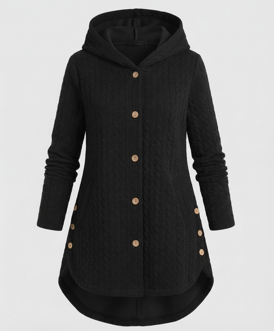 Women's Textured Hooded Winter Jacket in Black
