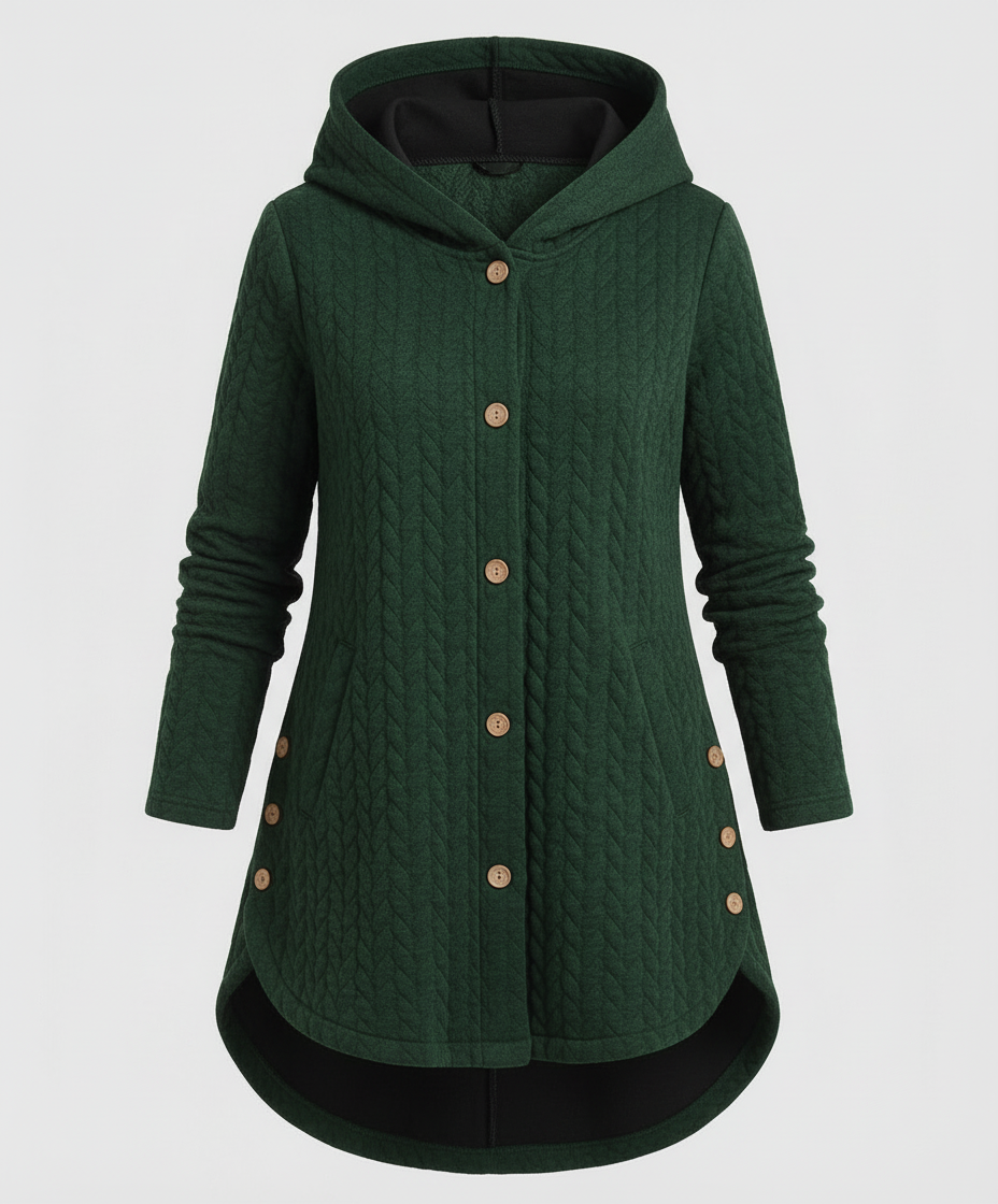 Women's Textured Hooded Winter Jacket in Dark Green